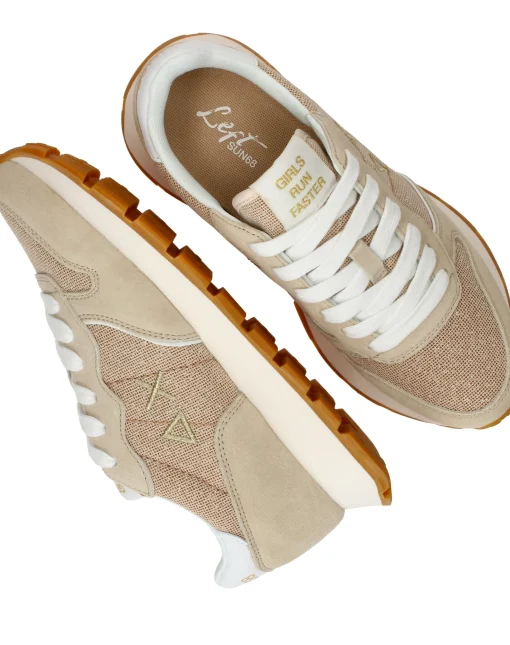 Sale SUN68 Ally Glitter Textile Sneakers Dames Beige